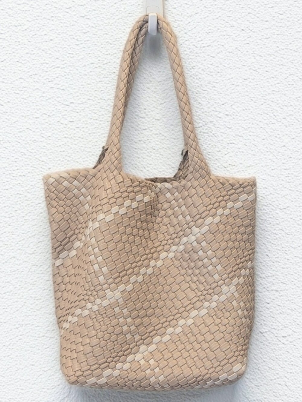 Expressions Nyc Vegan Leather Woven Tote Bag in Natural Cream And Beige